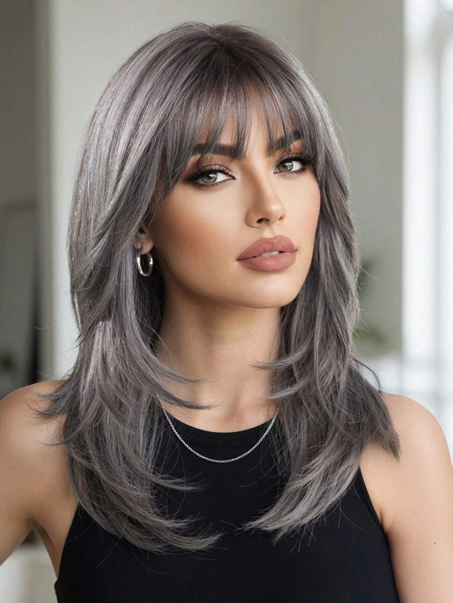 18 Inch Gray Curly Wig, Multi-Color Options, With Bangs, Heat Resistant Synthetic Wig, Suitable For Daily Fashion, Parties, Cosplay, Christmas And Other Occasions (Please Note The Wearing And Maintenance Methods) - Multicolor - View 1