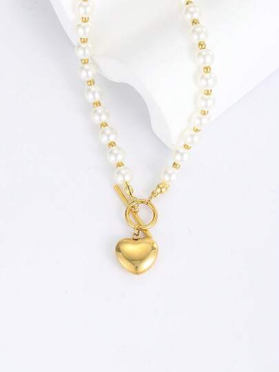 1pc Exquisite Gold Bead Chain OT Buckle Stainless Steel Love Pendant Necklace Party Souvenir Decoration Accessories Gift For Family And Friends Decoration
