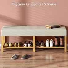 HOMCOM Shoe Changing Stool - Crème et bois naturel - Voir 3