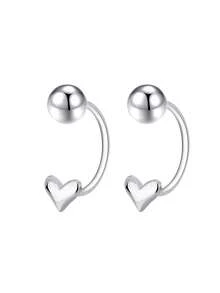 925纯银心形螺丝耳环，圆形珠钩设计，简约女士耳饰 - 白色 - 查看 7