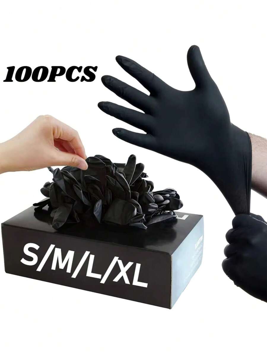100/50/20 Pairs Black Nitrile Disposable Gloves, Thickened Textured Cleaning Gloves For Kitchen, Home, Mechanic, Tattoo - Multicolor - View 1