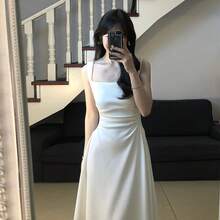 French-Style Waist-Cinching White Strap Dress, Elegant And Sophisticated Long Dress, 2026 New Summer Fairy Dress For Petite Women - 白色 - 查看 8