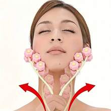 1 pieza Masajeador facial, Masaje facial, Rodillo de masaje con flores, Elevación y firmeza en línea en V, Herramienta de masaje manual multifuncional, Masajeador de yoga y pilates - A - Ver 3