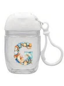 1个透明空洗手液瓶，印有贝壳和海星字母图案，字母A-Z。香水喷雾瓶，带挂钩和防摔硅胶盖，夏威夷旅行便携化妆瓶 - 彩色 - 查看 15