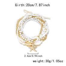 Set de 6 piezas de pulseras de playa de verano con conchas, cuentas, estrella de mar dorada, perla, accesorios de joyería de estilo bohemio, perfectos para vacaciones en la playa - Multicolor - Ver 5