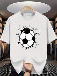 Men'S Vibrant Soccer Ball Print T-Shirt - Bright Orange, Casual Round Neck Tee With Dynamic Black & White Design, Perfect For Sports Events, Casual Attire, And Soccer Fans, Soccer Shirts - màu đen - Xem 1