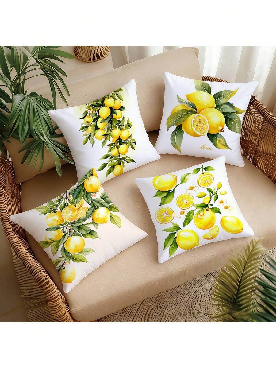 4pcs Summer Lemon Pattern Pillow Covers, Nordic Minimalist Style Sofa Cushion Covers, Washable (Pillow Inserts Not Included) - Multicolor - View 1