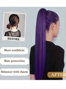 32 Inch Purple Ponytail Hair Extension, With Hair Clip Wig, Drawstring Wig, Soft And Natural Synthetic Wig, Suitable For Women To Wear - Multicolor - View 10