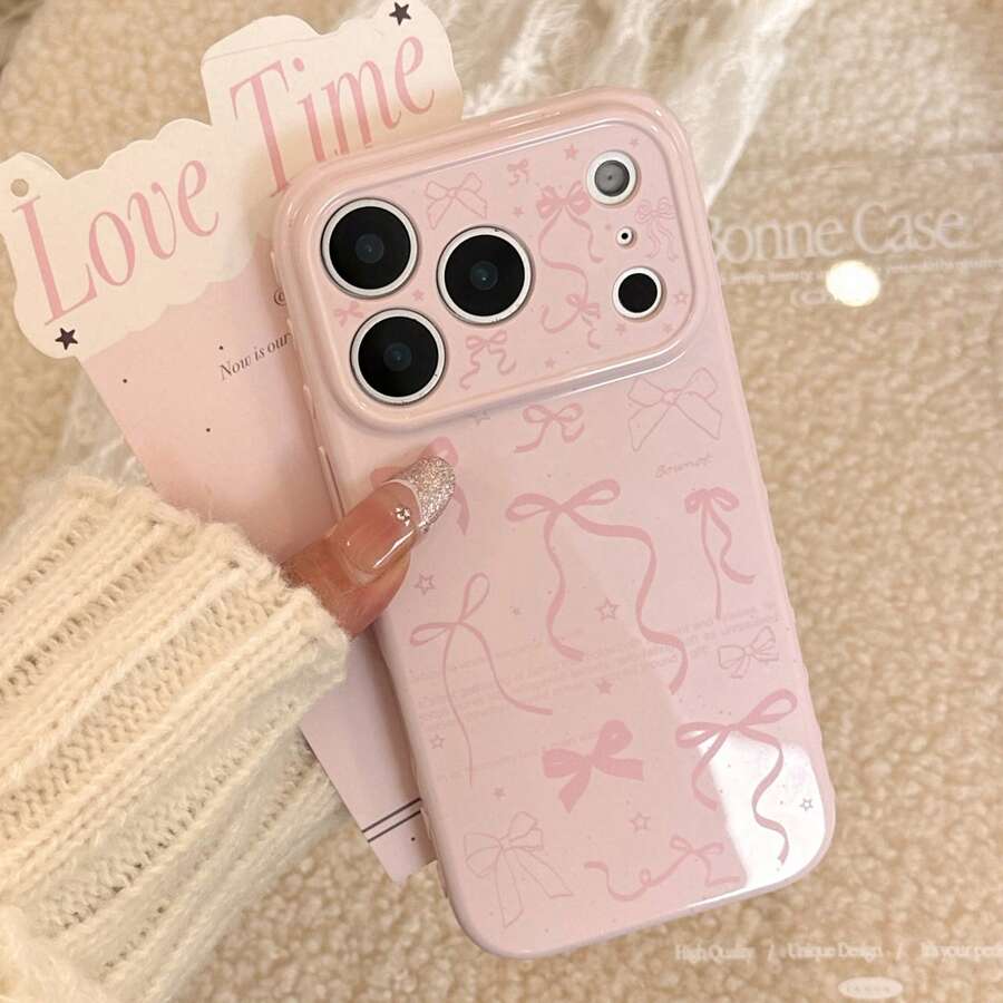 Ốp lưng điện thoại Kavenfort màu hồng dâu tây họa tiết nơ dễ thương, phù hợp với 17, cũng phù hợp với 16, 17 Pro Max, phiên bản hồng ngọt ngào phù hợp với 14, ốp bảo vệ mềm mại phù hợp với 13, thời trang, nữ tính, họa tiết hình học, nghệ thuật, phong cách tối giản, tươi mới và đơn giản, độc đáo, phong cách . - Màu hồng ổi, ngọt ngào và đáng yêu trên toàn màn hình. - Xem 1