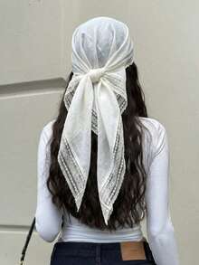 1pc Women's Elegant Solid Color Square Lace Trim Headscarf, Multifunctional As Headscarf, Shawl And Hair Accessory, Suitable For Use In Mosques, Fashionable Casual Accessory For Summer - trắng - Xem 3