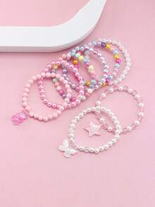 Set de 8 pulseras de cuentas de colores hechas a mano con mariposas y estrellas, accesorios dulces y versátiles, joyería de pulsera - Conjunto de mariposa y estrella - Ver 2