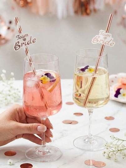 10 piezas de pajitas de papel con estampado en caliente a rayas y letras en inglés, adecuadas para festivales, cumpleaños, temporada de graduación, bodas, novias, fiestas temáticas, fiestas de pijamas para adolescentes, decoraciones de fiesta