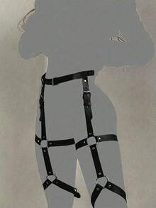 1pc Adjustable Black Leather Multi Layer Leg Garter Belt, Fashion Body Underwear Harness Accessory ,For Daily Party Valentine's Wear - Black - View 7