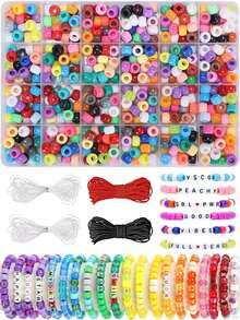 DIY Pony Bead Bracelet Kit, Rainbow Bead Friendship Bracelet Set, Letter Beads And Elastic String Bracelet Necklace Kit, Girls' Handmade Gift Set - Pony Beads - View 3