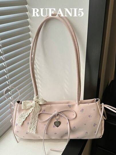 Fashionable New Full Body Printed Lace Bow Decoration Handbag, Elegant And Versatile Hardware Hanging Women's Shoulder Bag, Suitable For Shopping, Wallets, Shopping, Young Women, College Students, Newcomers, And White-Collar Workers. They Are Very Suitable For Offices, Universities, Work, Business, Commuting, Outdoor Activities, Travel, And Outings