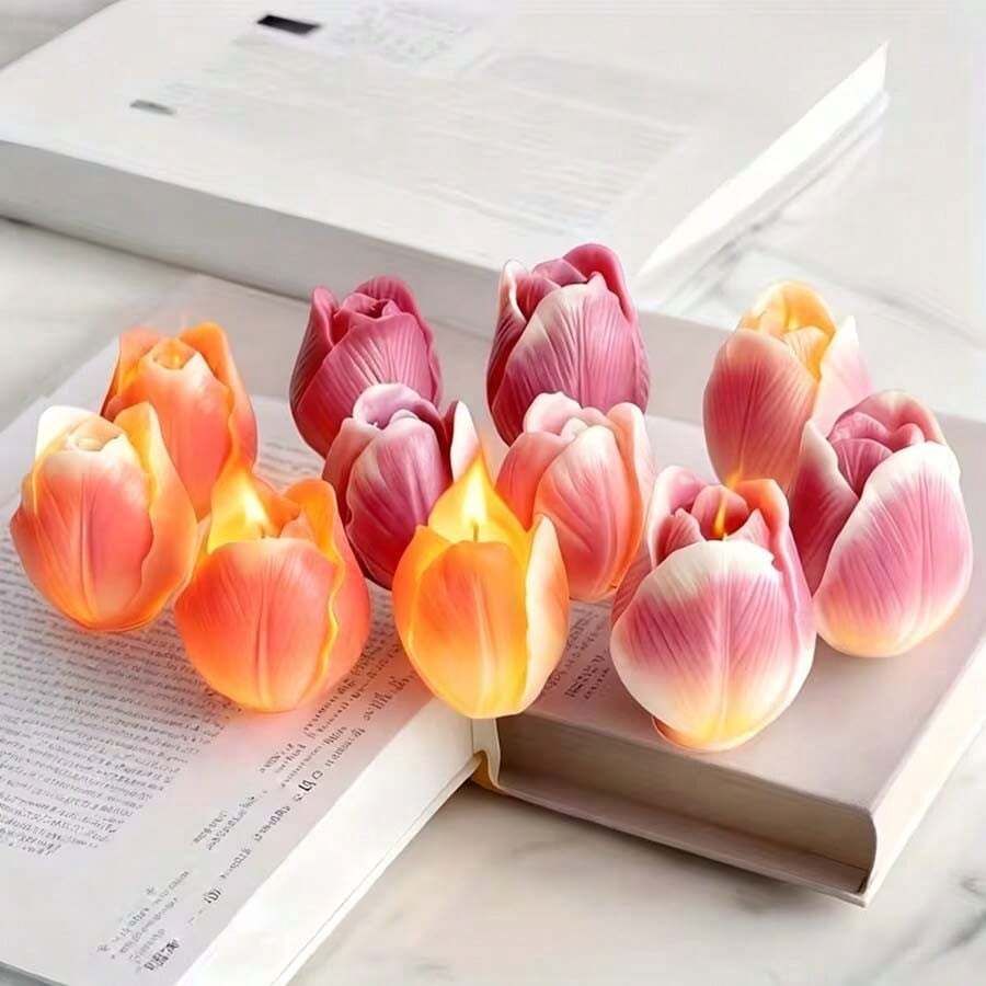 一套3个粘土模具,3D郁金香花卉硅胶模具,适用于手工香薰蜡烛、肥皂、树脂粘土和石膏浇铸模具。这些花束风格的装饰品非常适合生日、情人节、母亲节等场合的家居装饰。 - 多色 - 查看 1