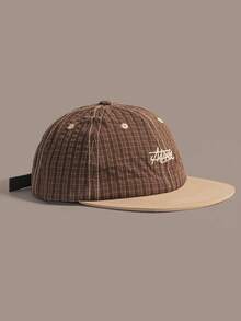 1pc Couple Plaid Retro American Style Short Brim Embroidered Letter Distressed 5-Panel Hat, Baseball Cap, Sun Protection, Suitable For Outdoor, Casual, Driving, Sports, Hiking, Daily Use,Summer,Beach,Holiday - A - View 7