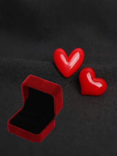 2 piezas/Set, Broche de corazón rojo elegante + 1 caja de regalo roja, accesorio ligero y lindo, adecuado para mochila, sombrero, ropa, ideal para uso diario, fiestas, citas, regalo de joyería