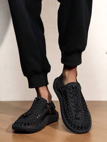 LEFEKA Men River Tracing Shoes Women Wading Beach Woven Sneakers Summer Outdoor Leisure Fashion Closed-Toe Sandals Couples Footwear - Black - View 3