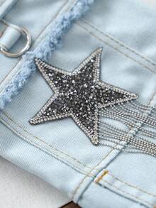 PETCIRCLE 1pc Pet Clothes, Dog Clothes For Small Dogs, Two-Leg Embroidered Dog Jacket, Dirt-Resistant Durable Dog Apparel - Tassel Star Jacket - Blue - View 7