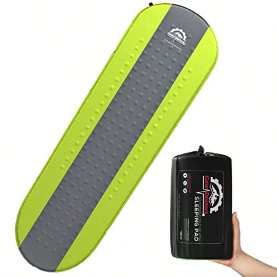 Gear Doctors Colchoneta de Dormir autoinflable para Acampar 4.3 R aislada de 1.5 Pulgadas imprescindible con Espuma Inflable colchón de Aire autoinflable para Acampar Cuna Tienda de campaña - Autoinflable - Ver 1