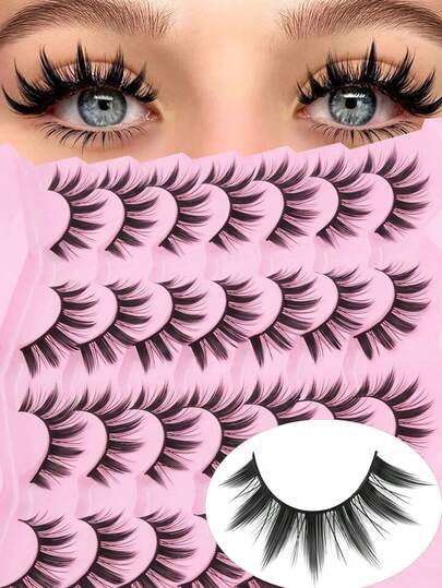 5对/14对卡通尖刺假睫毛，自然妆效，经典娃娃妆，动漫卡通韩/欧美风，精致仿貂毛睫毛条，多对装，适合各种眼型，适合角色扮演、派对、圣诞节等场合，水润效果，化妆工具，假睫毛