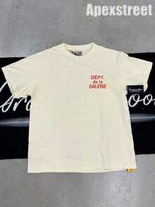 Gallery "Cream Orange" Shirt, Cotton Printed T-Shirt,Men's Graphic Stylish Design T-Shirt,Vintage Casual Hip-Hop Style For Outdoor Leisure Activities - 杏子 3 - 查看 1