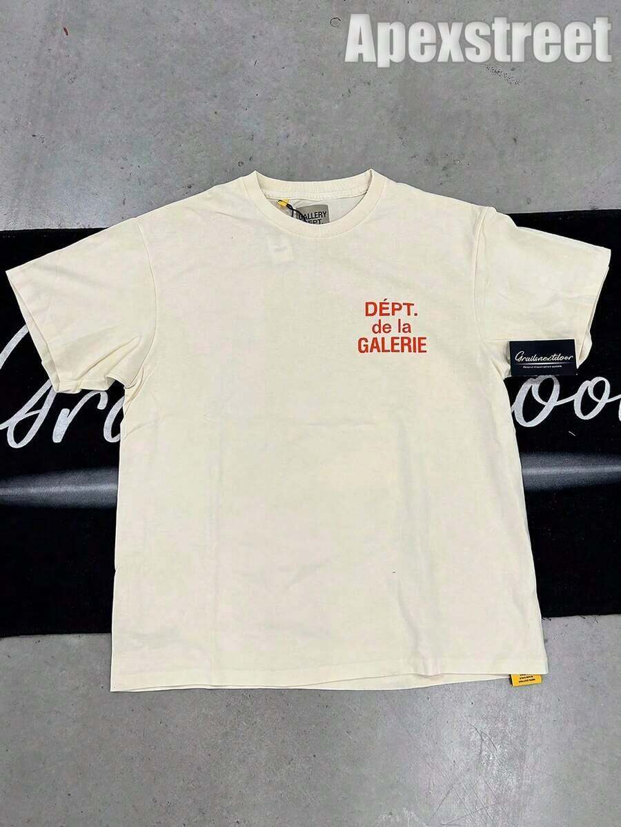 Gallery "Cream Orange" Shirt, Cotton Printed T-Shirt,Men's Graphic Stylish Design T-Shirt,Vintage Casual Hip-Hop Style For Outdoor Leisure Activities - 杏子 3 - 查看 1