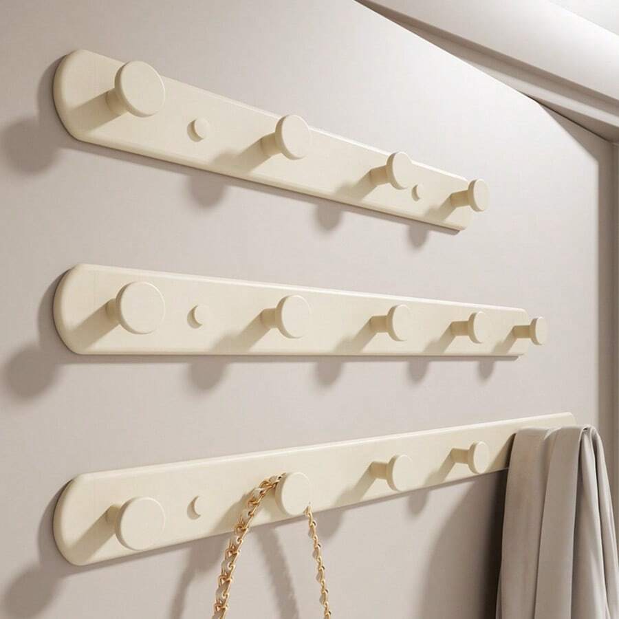 Wall-Mounted Coat Rack, White Coat Hooks, Adhesive/Screw-Fixed, Stainless Steel Door Hooks, Can Hang Hats, Towels, Clothes, Hook Rod With 4/5/6/7/8 Round Hangers - Multicolor - View 1