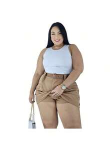 Short Skirt Plus Size Tailored With Belt Various Colors Summer - ANHELO - Ver 3