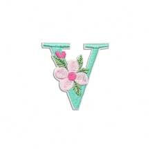 1/26 piezas Parches bordados con flores y letras inglesas coloridas, pegatinas decorativas de aplicación de costura con adhesivo en la parte posterior (disponibles en varios colores) - Verde - Ver 18