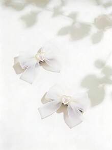 1 Pair Floral Heart Chiffon Side Clip, Ethereal Sweet Bangs Clip Hair Accessory - White - View 3