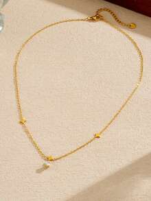 1件套优雅镶钻圆形吊坠镀金星形配饰链不锈钢首饰锁骨项链 - 金色 - 查看 3