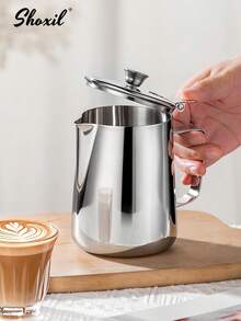 shoxil 1pc Stainless Steel Milk Frothing Pitcher With Lid, Multi-Function Coffee Pot For Home Use - Stainless Steel - View 6