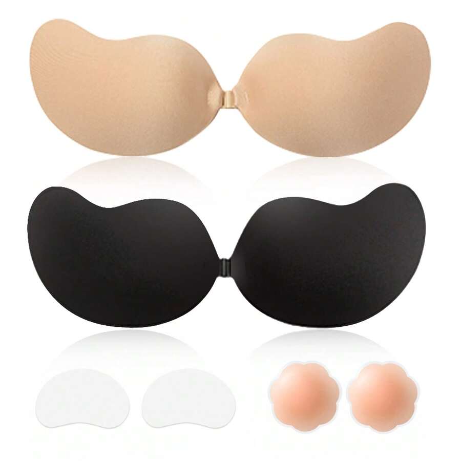 2 Pcs Sticky Bra Backless Adhesive Strapless Invisible Push Up Stick On Bras For Women Dresses 1 Pair Reusable Nipple Cover - Multicolor - View 1