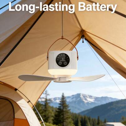 1PCS For Camping Quiet Camping Fan, Light Remote Control Electric Fan, Small Landing Wind, Ceiling Fan Camping Fan Mini Fan, Bedroom, Office, Living Room (White)