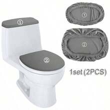 2 piezas Juego de Fundas Elásticas de Terciopelo para Asiento de Inodoro, Cojín de Inodoro Universal Lavable, Accesorios de Baño para el Hogar y el Hotel - Multicolor - Ver 13