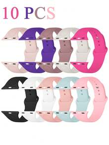 10条/套 运动硅胶表带，兼容表带40mm 38mm 41mm 44mm 45mm 46mm 42mm 49mm S/M码 男女通用，柔软防水腕带，可替换运动表带，兼容 Ultra SE 11 10 9 8 7 6 5 4 3 2 1系列，可作为学生返校礼物 - 彩色 - 查看 7