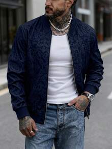 Suitable As A Father's Day Gift, Men's Outdoor Sports Jacket, Flight Jacket, Steel Stamping Phoenix Print Texture, Fashionable Versatile Pilot Jacket - Navy Blue - View 5