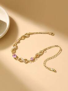 1pc Minimalist Cute Figure 8 Zirconia Bracelet - Gold Pink - 2 - View 3
