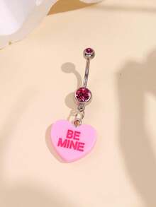 Y2K 时尚可爱“做我的”心形吊坠肚脐环，女士时尚身体饰品 - 彩色 - 查看 4