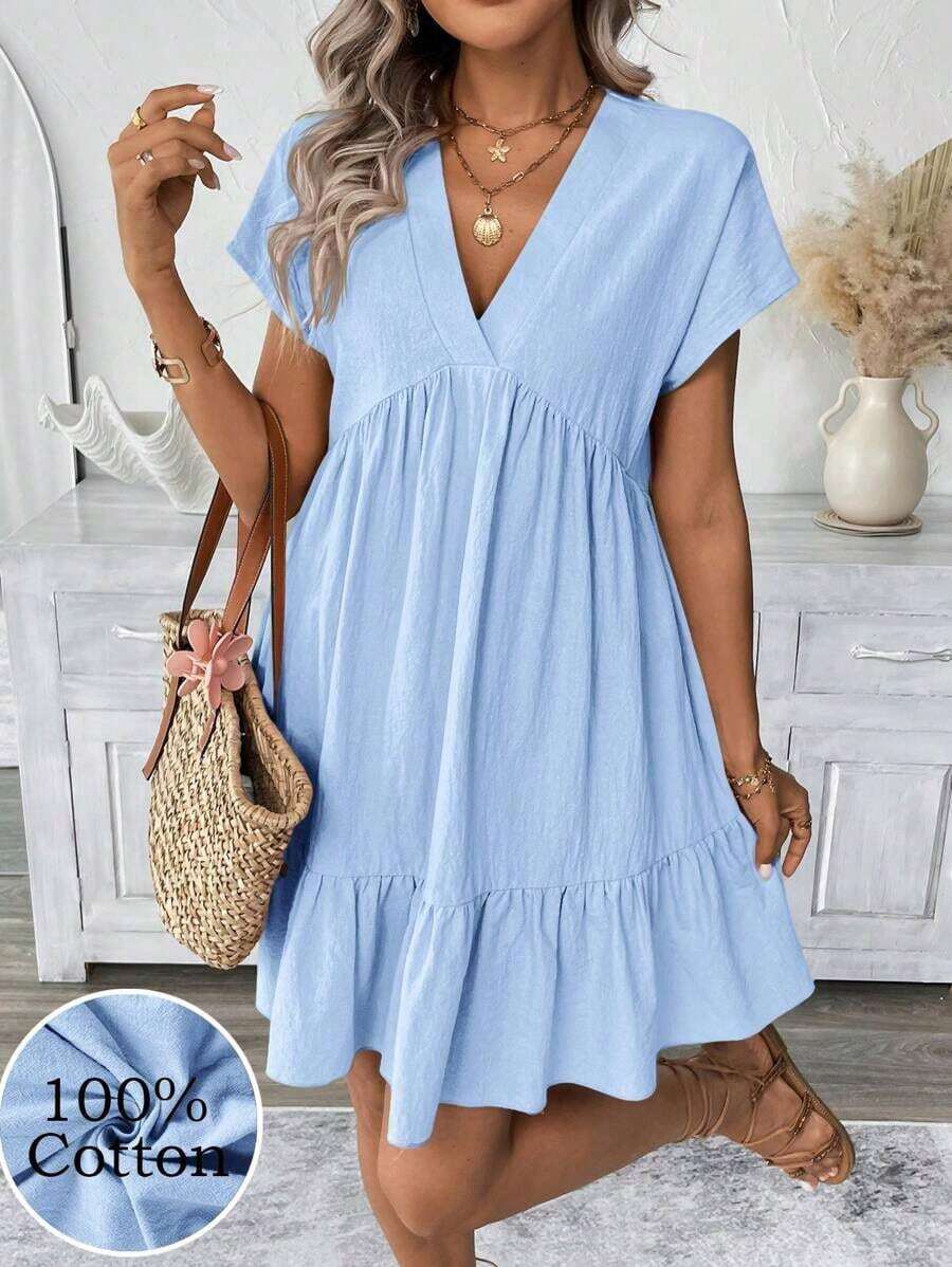LUNE Short Pink Casual Vacation Romantic Beach Summer Dress For Women Baby Blue Dress,Sun Dresses For Women,Casual - Baby Blue - View 1