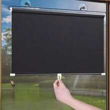 1 pieza Persiana enrollable de verano con efecto blackout plateado, cortina blackout portátil, protección UV, cortina de ventana de baño con ventosas, sin instalación requerida, protección de privacidad, apta para diversas ventanas y parasoles de coche - plata - Ver 3