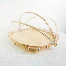 1 chiếc rổ tre đan chống côn trùng, rổ phơi đồ bằng tre, rổ sàng tròn bằng tre, rổ đựng bánh bao hấp có lưới. - Màu gỗ - Xem 5