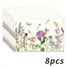 1/2/4/6/8/300pcs Luxury Placemat Set, Featuring Red Floral Pattern Design, Size 12*18 Inches/30*45cm. Multiple Pattern Options Available, Suitable For Family Dining, Home Decor, Birthday Party, Kitchen, Restaurant, And Home Living. 100% Polyester Woven, Washable Polyester Placemats. - Multicolor - View 14
