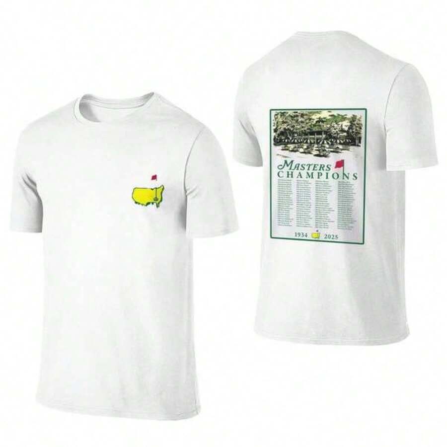 Graphic-Shirt Cotton Tees Size Plus,2024 Masters Tournament Augusta 90 Years Shirt, The Masters Golf Cup Tee For Men, Gifts For Men Casual Cotton Unisex Tee, Golf Tournament T-Shirt, Masters Golf T-Shirt ,Y2K,Oversized Shirt Men,Summer Tops - 白色 - 查看 1