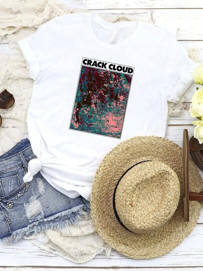 T-shirt femme Imprimé Nouveau Populaire Crack Cloud Blanc T-shirt en coton Taille complète S-5XL BL50