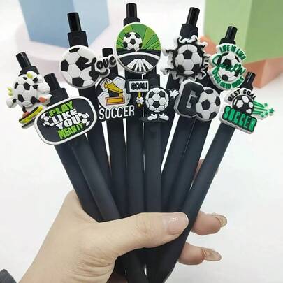 5pcs Retractable Ball Pens With Football Themed Vibrant Designs, Ideal For Sports Fans And Football Enthusiasts, Football Stationery