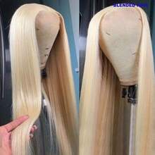 34英寸 #613 金色 13x4 直发无胶真人发假发 200% 密度高清蕾丝闭合假发 真人发预拔预剪 无需胶水透明混纺真人发假发 女士假发 带婴儿发 - S613 - 查看 1