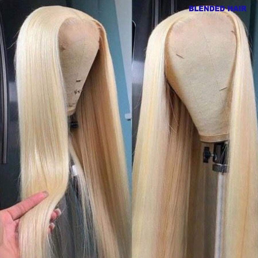 34英寸 #613 金色 13x4 直发无胶真人发假发 200% 密度高清蕾丝闭合假发 真人发预拔预剪 无需胶水透明混纺真人发假发 女士假发 带婴儿发 - S613 - 查看 1